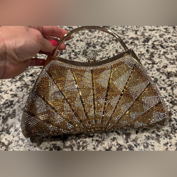 Handbags - Gold and Silver Metallic Clutch with Textured Design